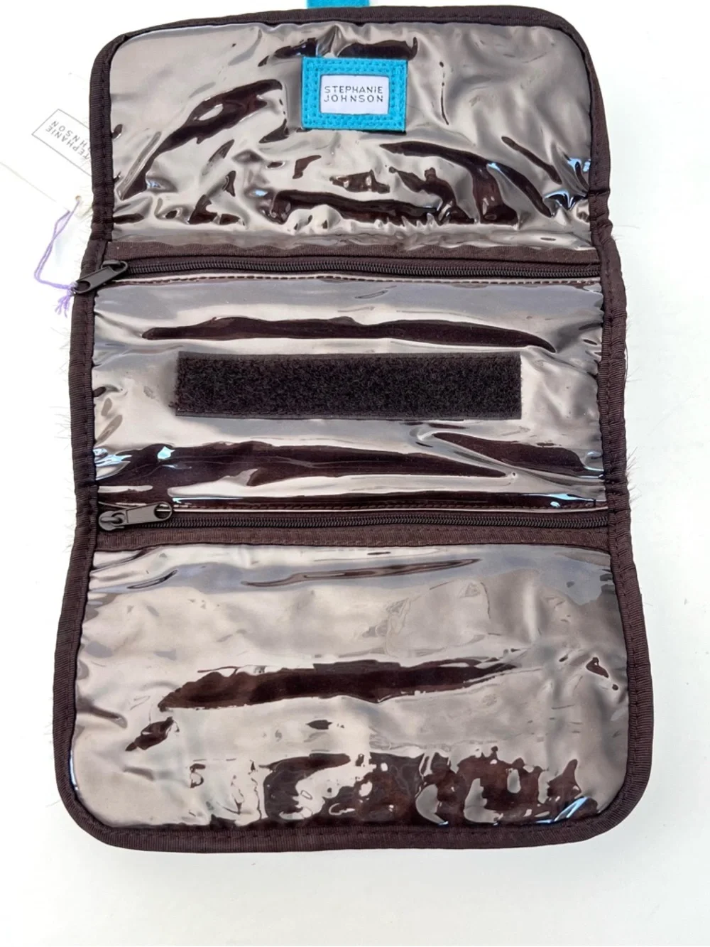 STEPHANIE JOHNSON Brown Faux Fur Vintage Travel Roll Cosmetic Jewelry Makeup Bag